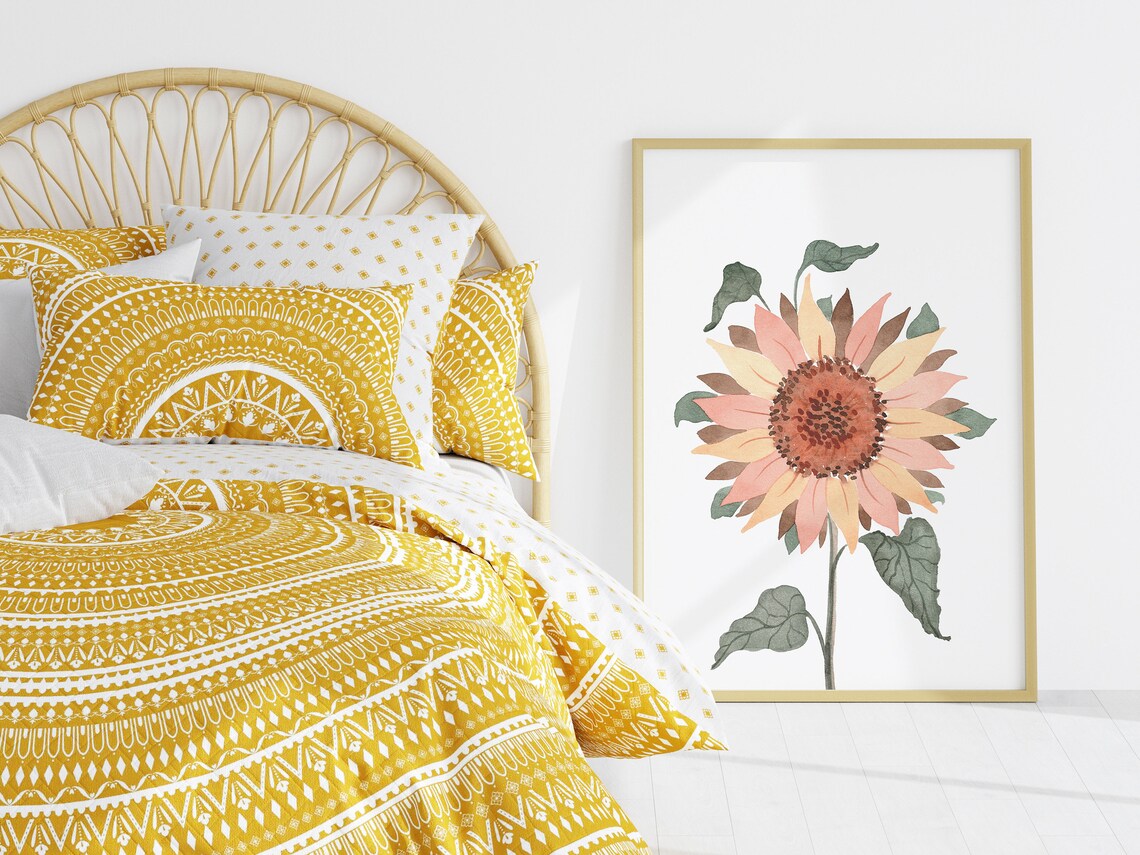 Boho Sunflower Watercolor Botanical Art Print - Image 2