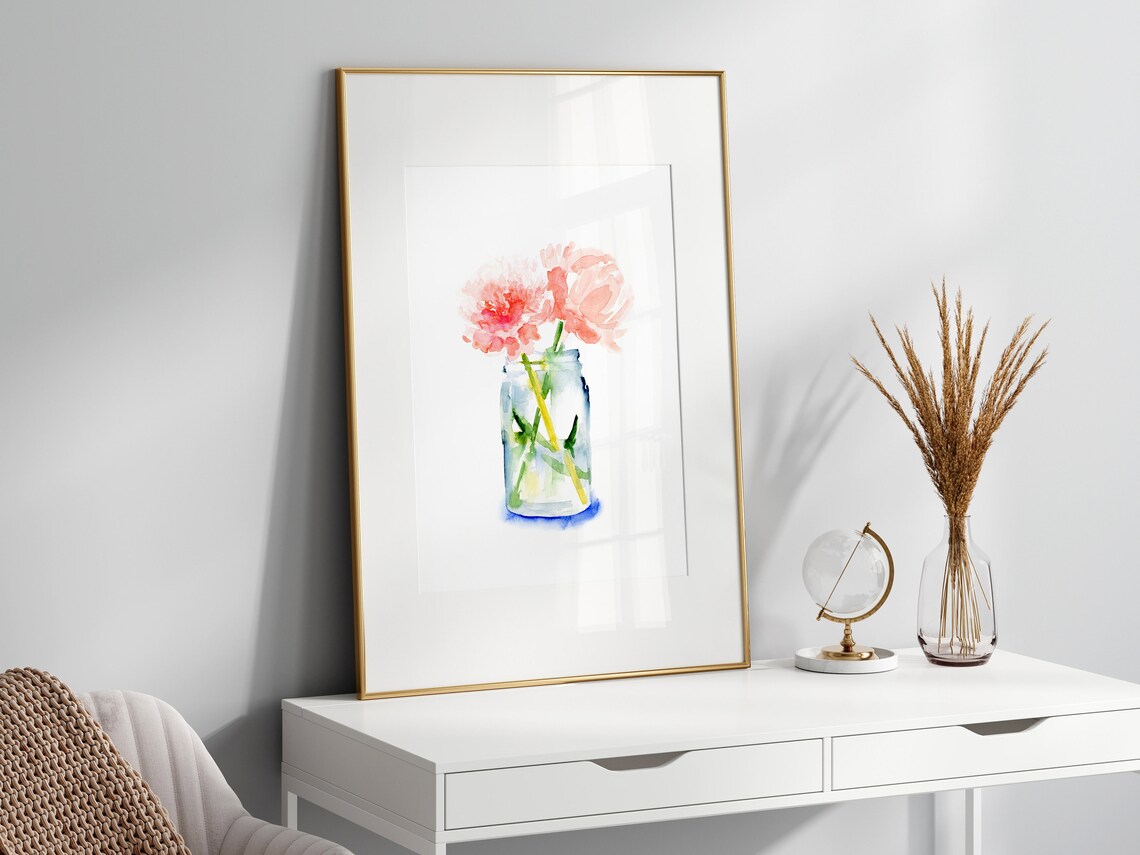 Peony Bouquet Watercolor Floral Art Print - Image 3