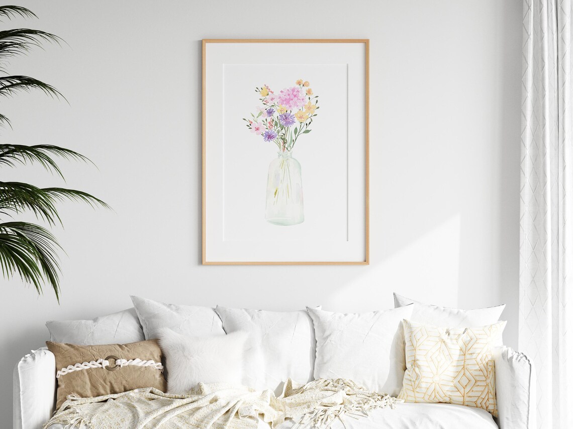 Wildflower Bouquet In Glass Vase Bright Watercolor Floral Poster - Image 3