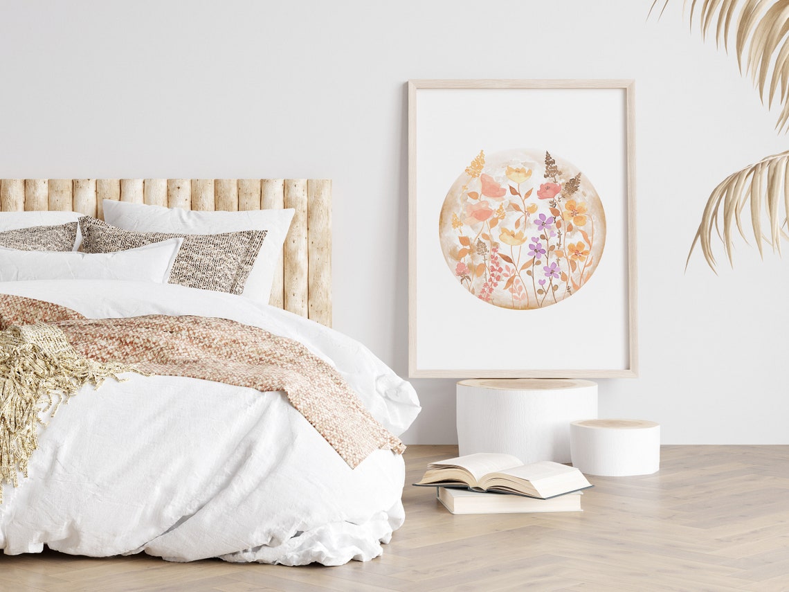 Boho Floral Moon Watercolor Botanical Celestial Bedroom Poster - Image 3