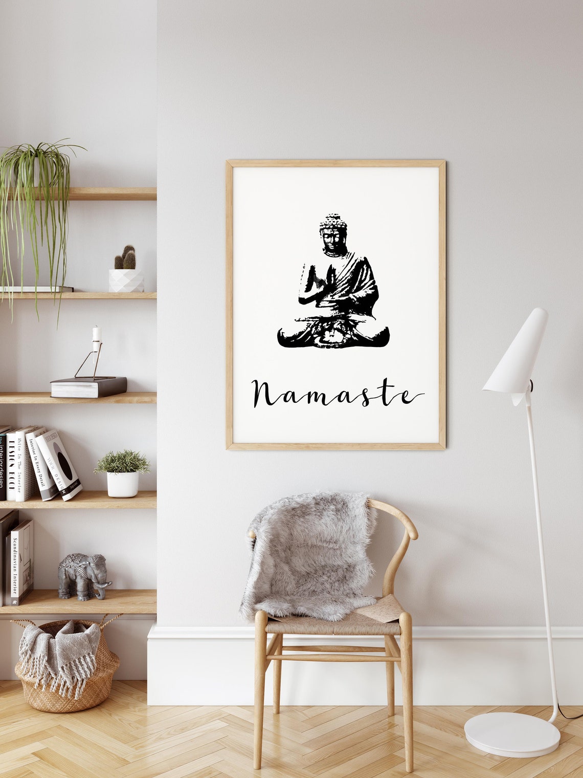Namaste Buddha Statue Black White Meditation Minimalist Poster - Image 3
