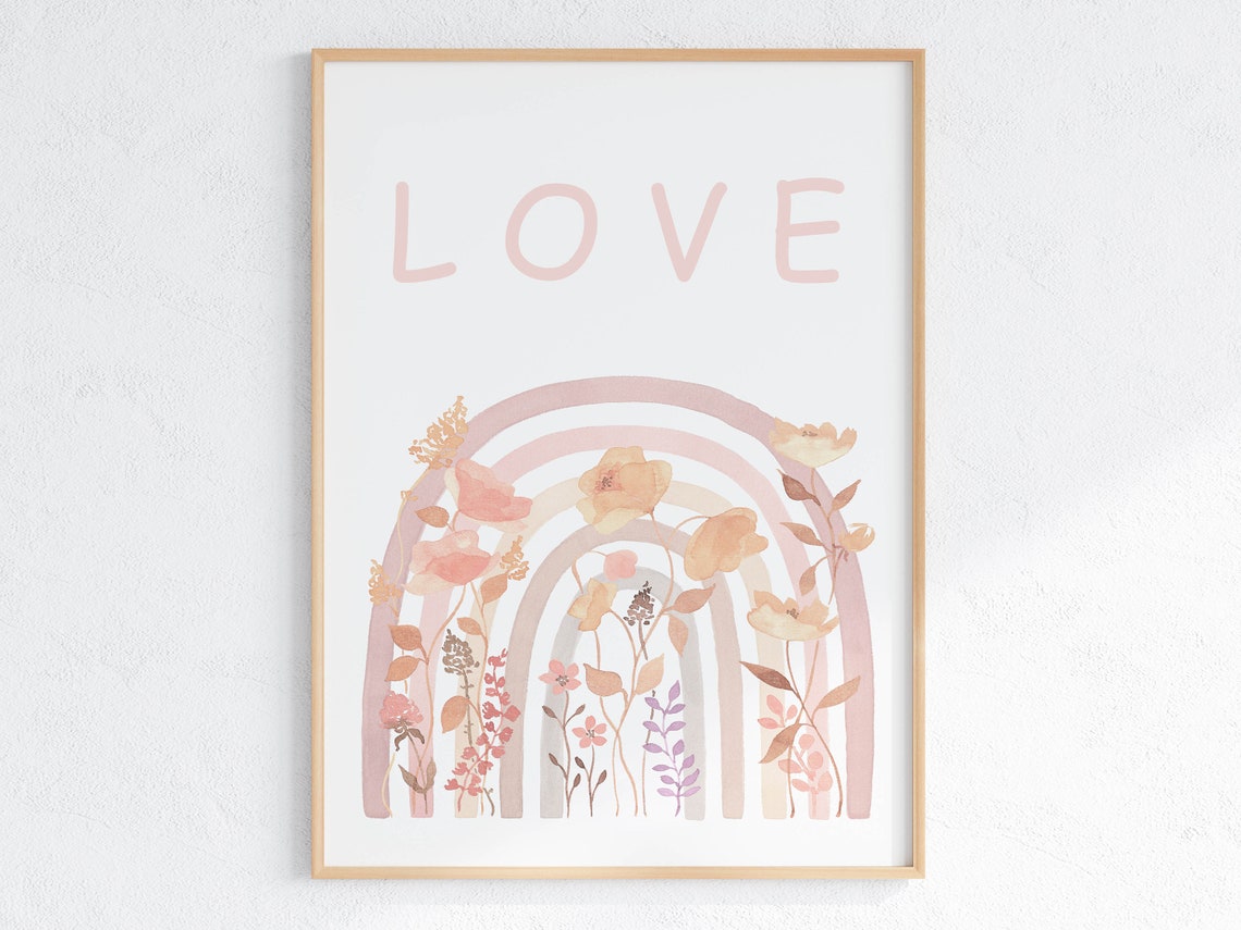 Love Rainbow with Wildflowers Watercolor Poster for Nursery Decor - Image 2