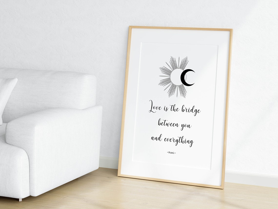 Rumi Love Is the Bridge Sun Moon Minimalist Line Art Quote Poster - Image 2