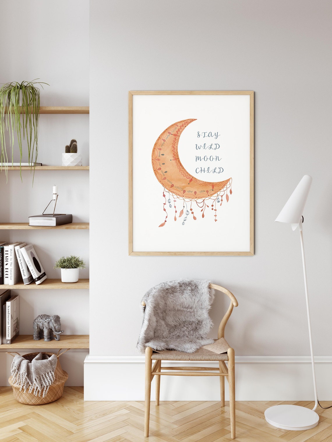 Stay Wild Moon Child Crescent Dreamcatcher Watercolor Poster - Image 2