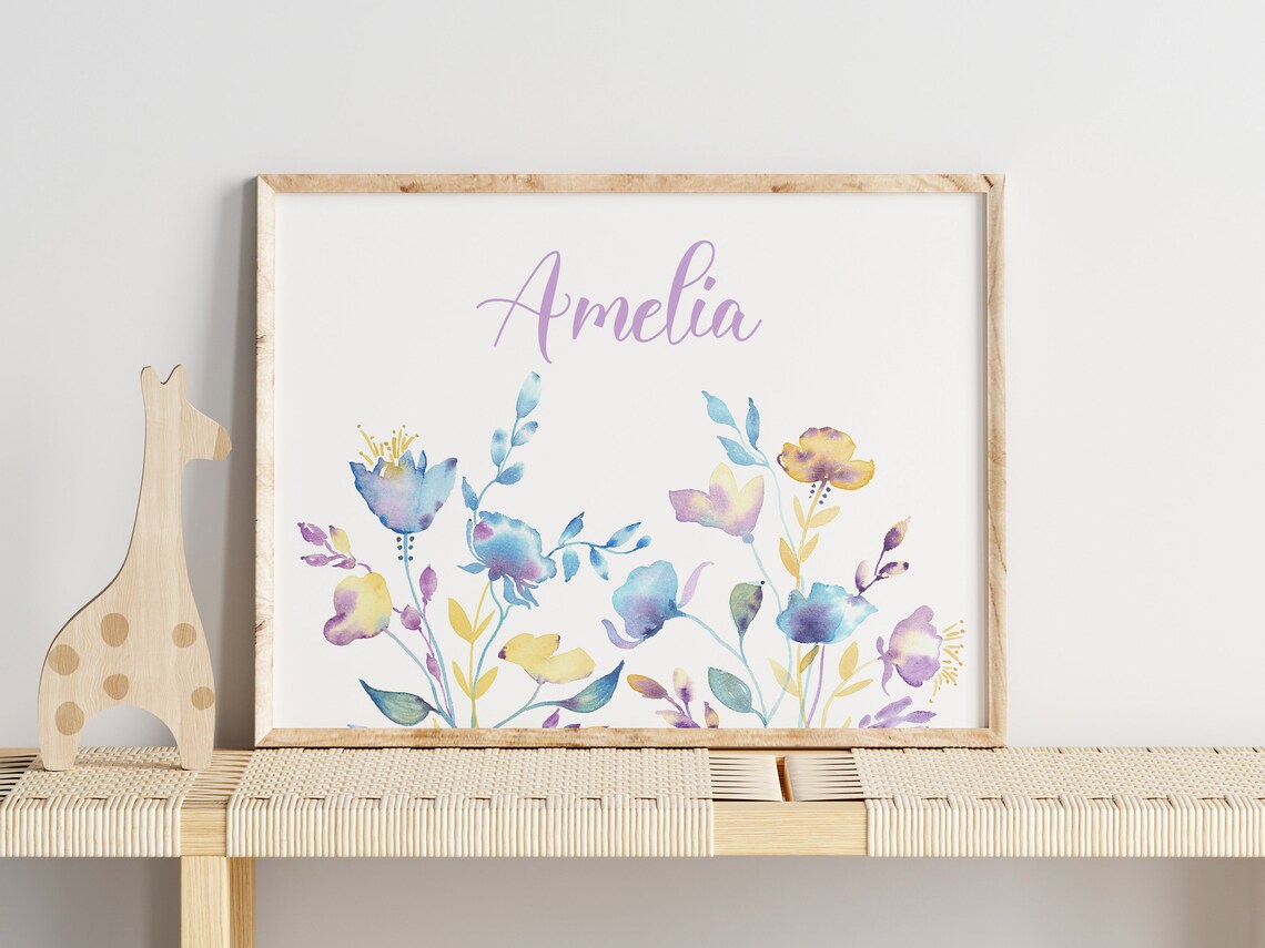 Personalized Wildflower Name Nursery Poster with Purple and Blue Blooms - Image 3