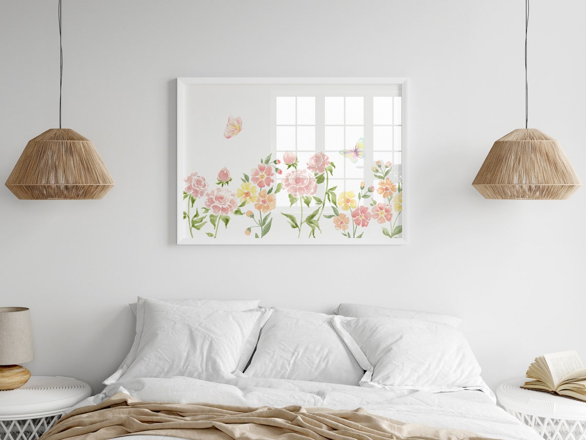 Flowers With Butterflies Print Horizontal Floral Watercolor Botanical Poster - Image 3