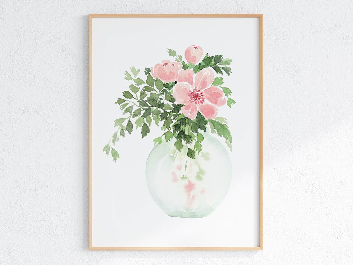 Floral Bouquet In Vase Watercolor Art Print