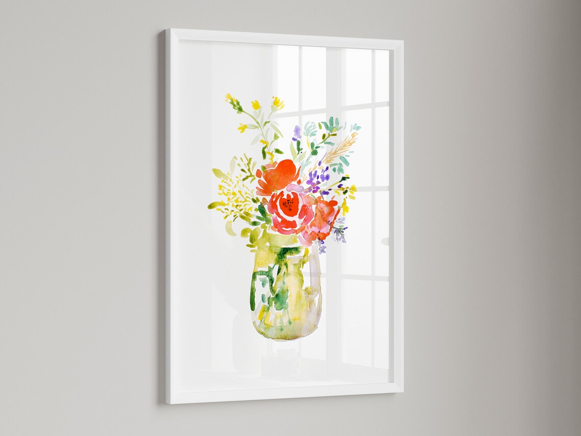 Colorful Flower Bouquet Watercolor Art Print, Farmhouse - Image 2