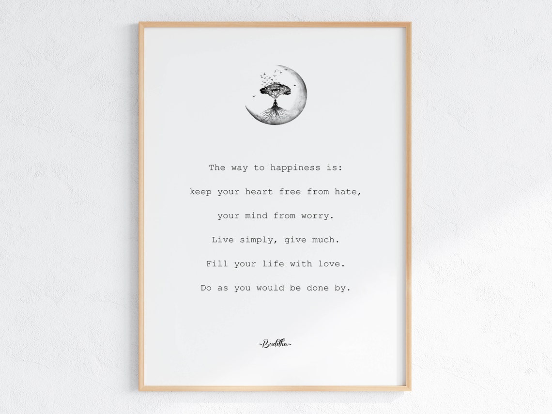 Buddha Way to Happiness Quote Moon Tree Minimalist Wisdom Poster