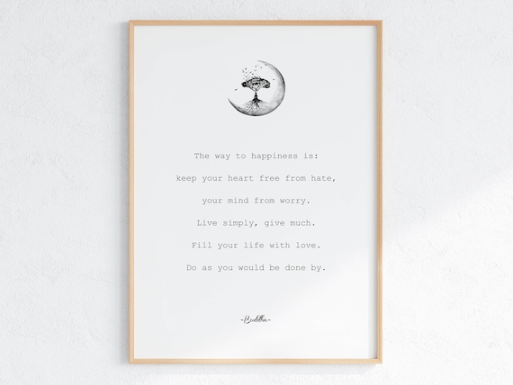 Buddha Way to Happiness Quote Moon Tree Minimalist Wisdom Poster