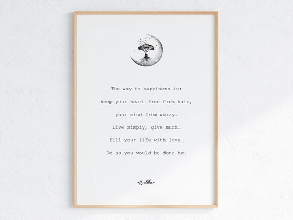 Happiness Quote Print Positive Buddha Quote Wall Art Self Care Poster Mindfulness Print