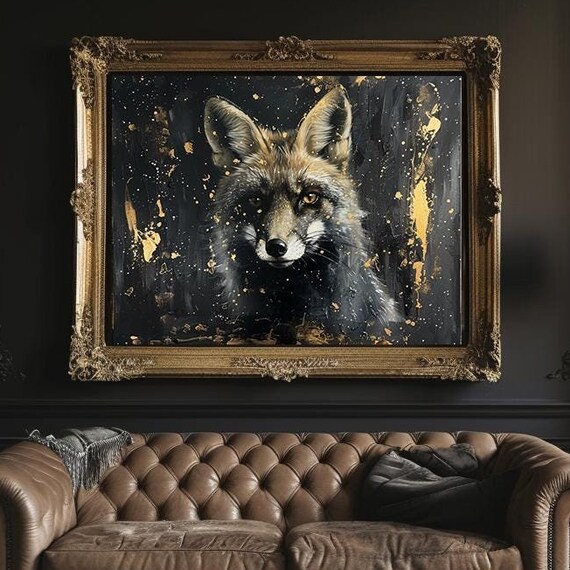 Adorable Fox Folk Art Print Nature Illustration Witchy Celestial Southwestern Cottagecore Dark Moody Colours Moonlit Adorable Fox Love