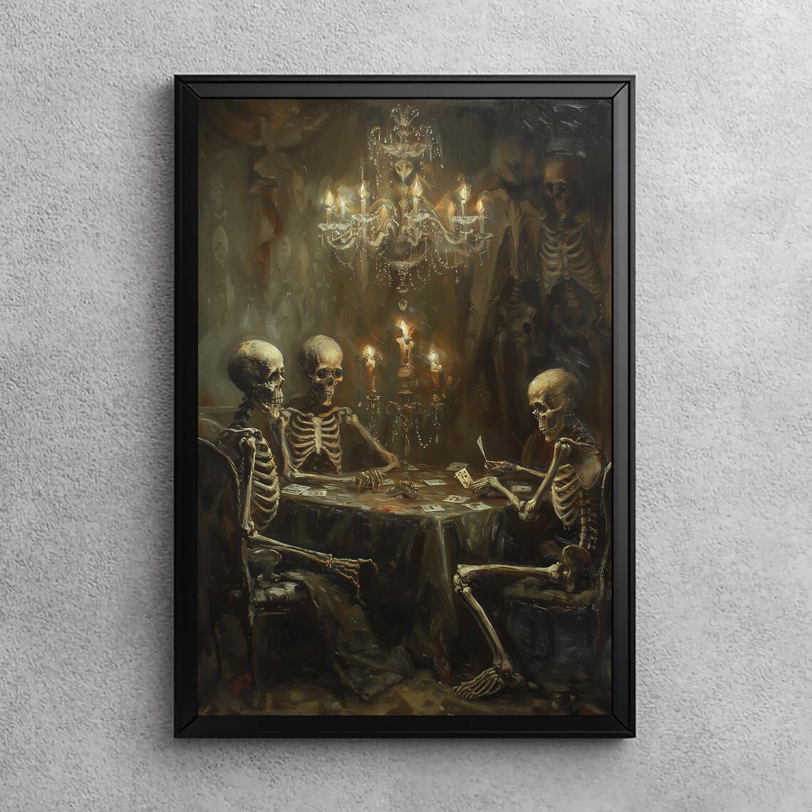 Skeleton Poker Night, Halloween Gothic Art Print