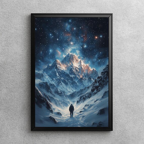 Winter Ascent Christmas Mountain Adventure Art Print