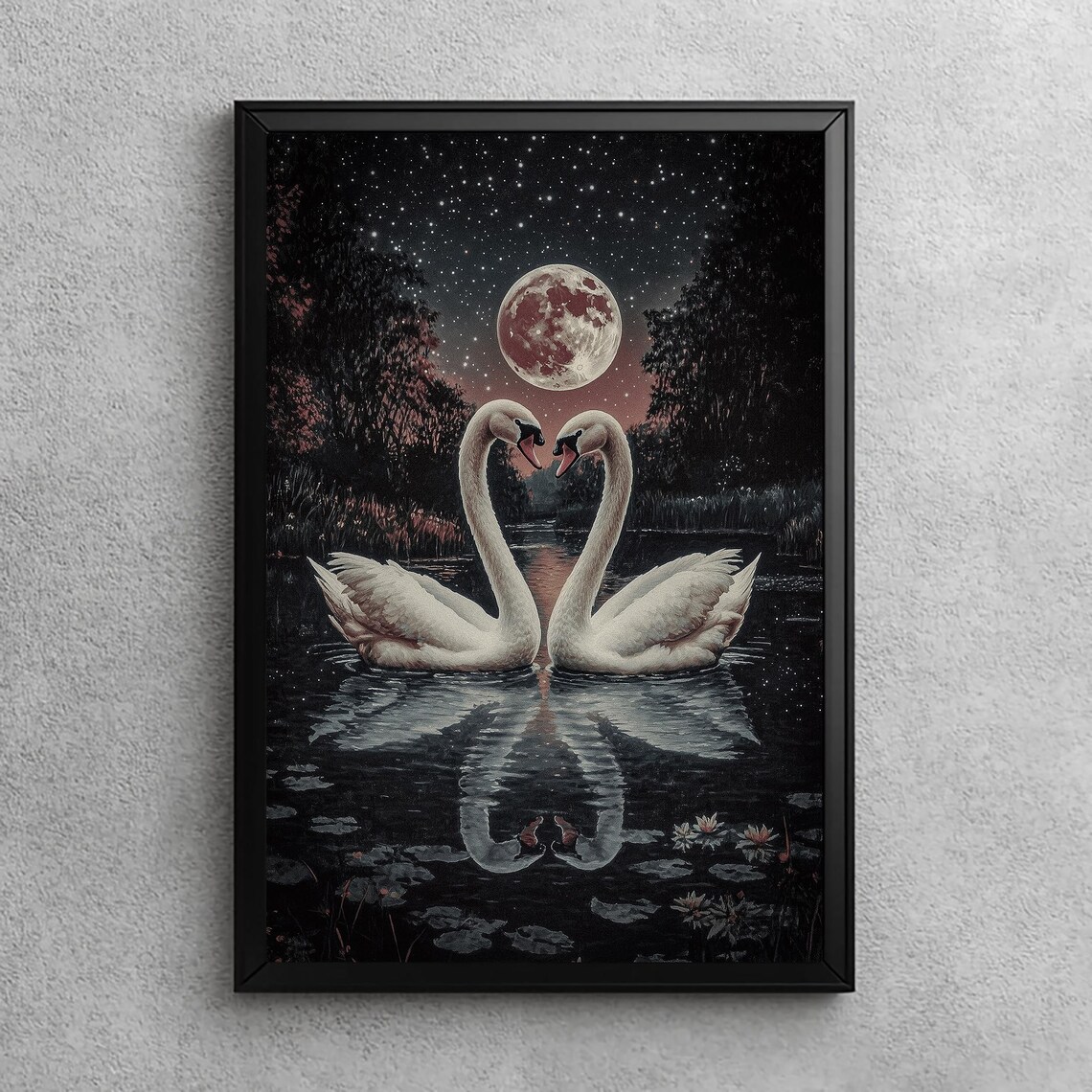 Moody Romantic Swans Valentine’s Day Art Print