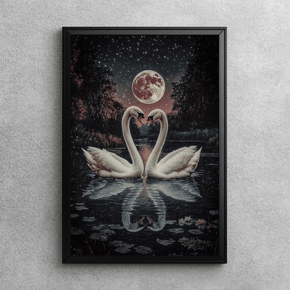 Moody Romantic Swans Valentine’s Day Art Print