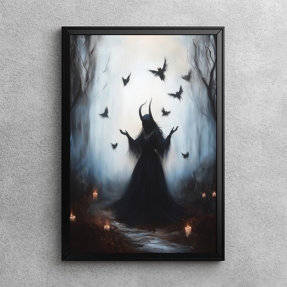 Maleficent Witch Dark Gothic Art Print Victorian Witchy Decor Academia Fantasy Wall
