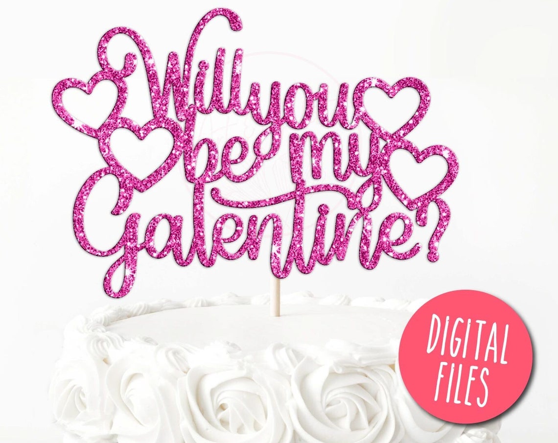 Will You Be My Galentine Pink Glitter Cake Topper Party Poster