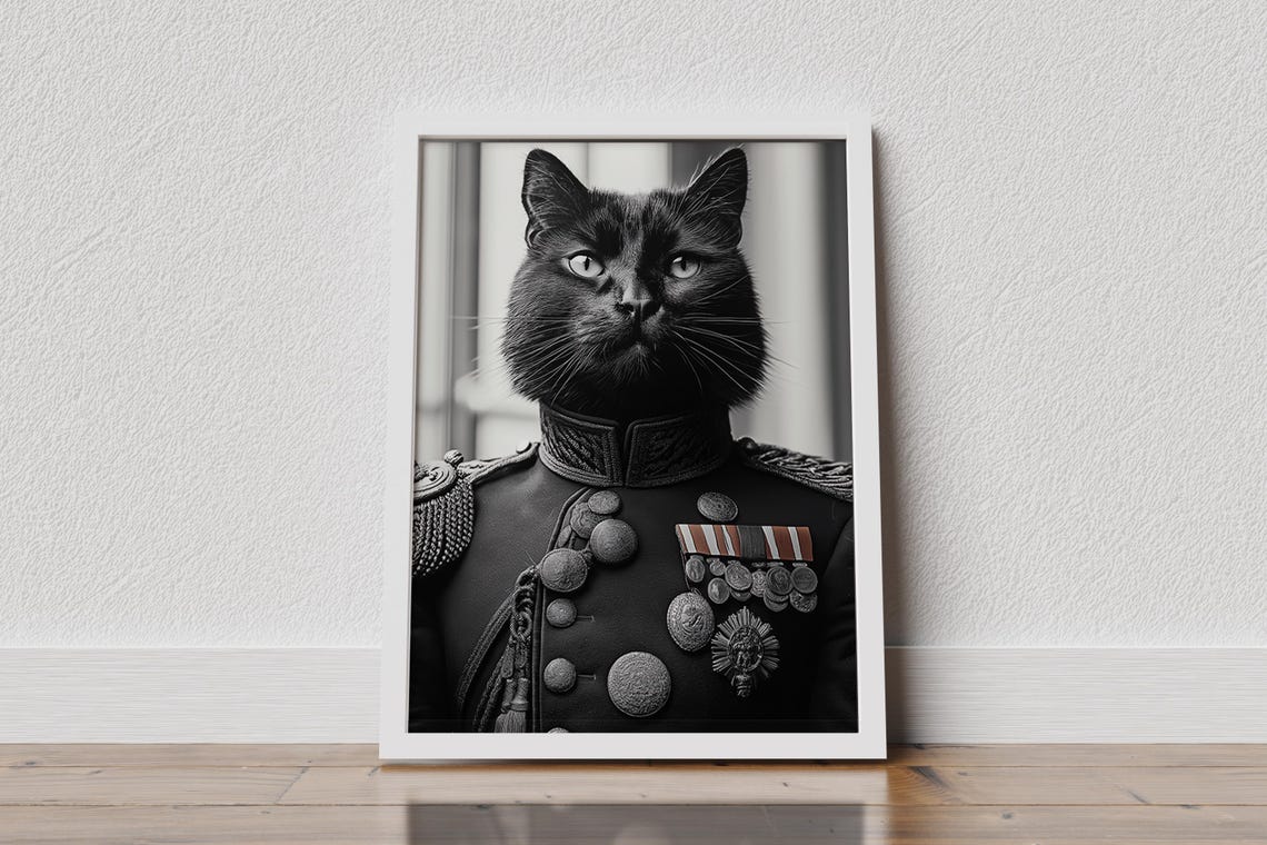 Black Cat General in Military Uniform With Medals Portrait Poster - Image 2