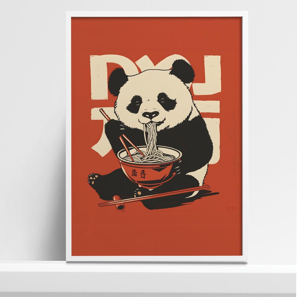 Cute Panda Noodle Art Print Tokyo Style Japanese Poster Edo Period Ramen Bear Illustration