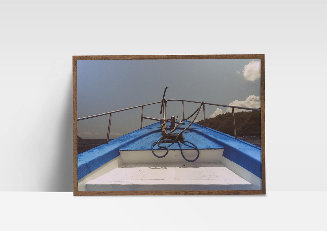 Blue Boat Bow Cutting Through Open Water Nautical Photography Print - Image 3