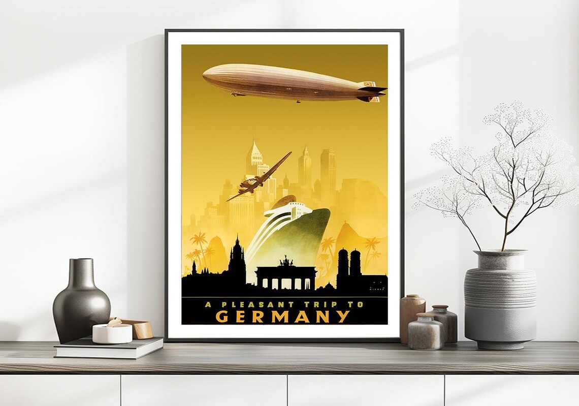 A Pleasant Trip to Germany Vintage Zeppelin Travel Poster Art - Image 2