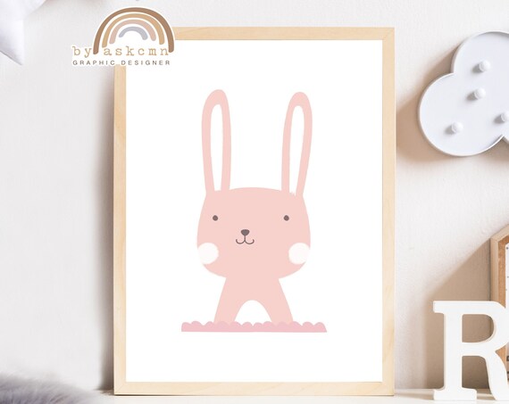Sweet Pink Bunny Face Minimalist Nursery Animal Decor Poster