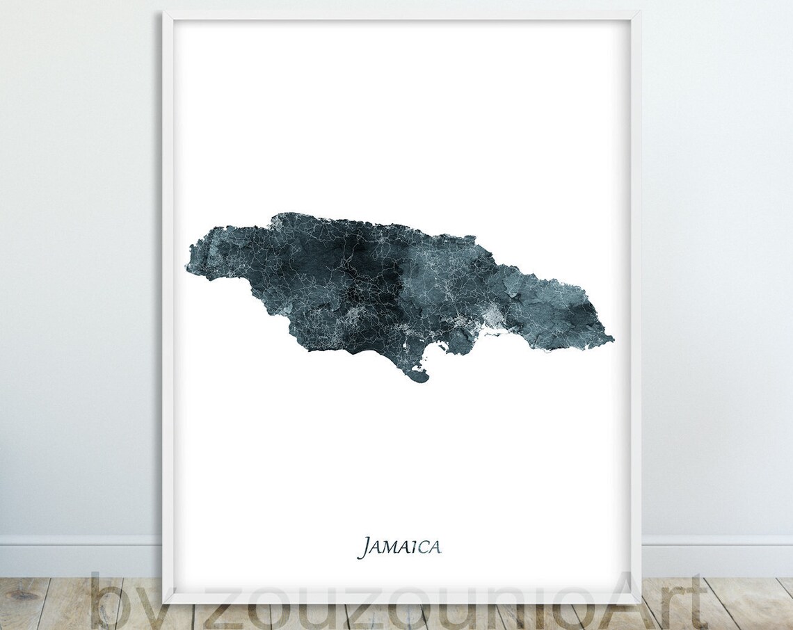 Jamaica Map Watercolor Art Print, Home Office Decor