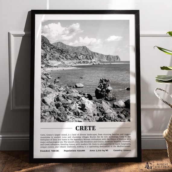 Crete Greece Black And White Rocky Coastline Mediterranean Beach Poster