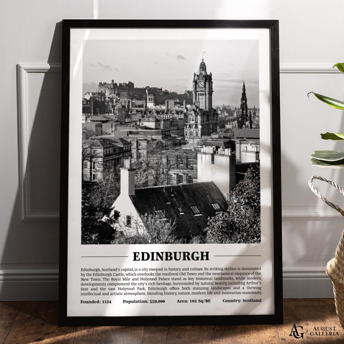 Edinburgh Scotland Black And White Castle Old Town Skyline Poster