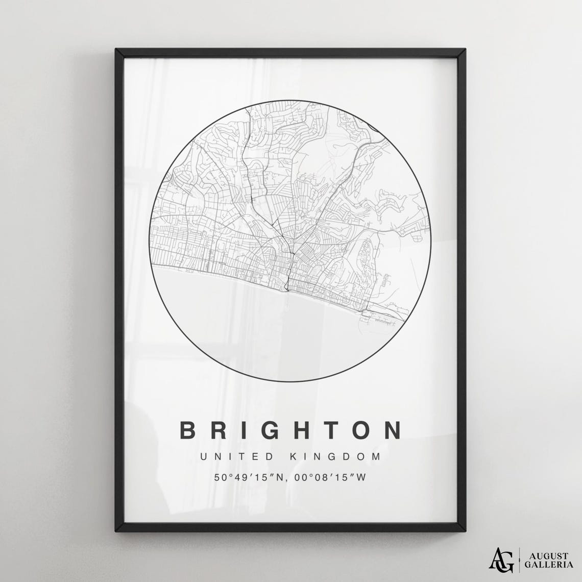 Brighton United Kingdom Black White City Map Coordinates Print
