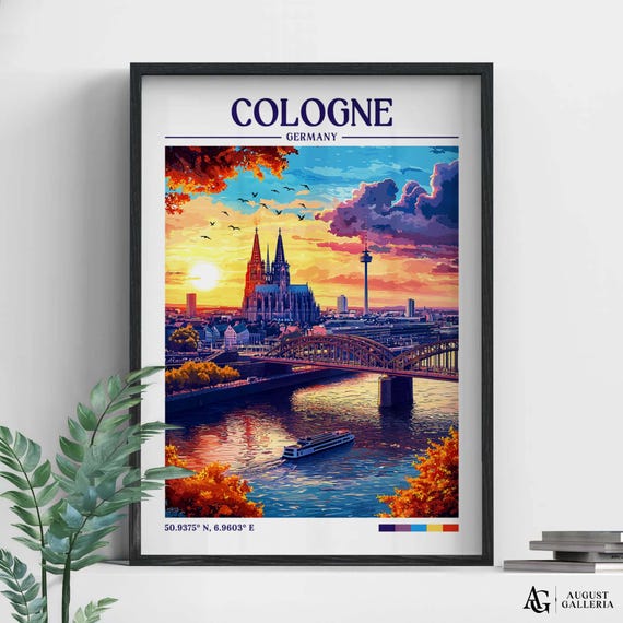 Cologne Germany Retro Travel Print Wanderlust Posters Illustration Wall Art Framed Prints Canvas Poster