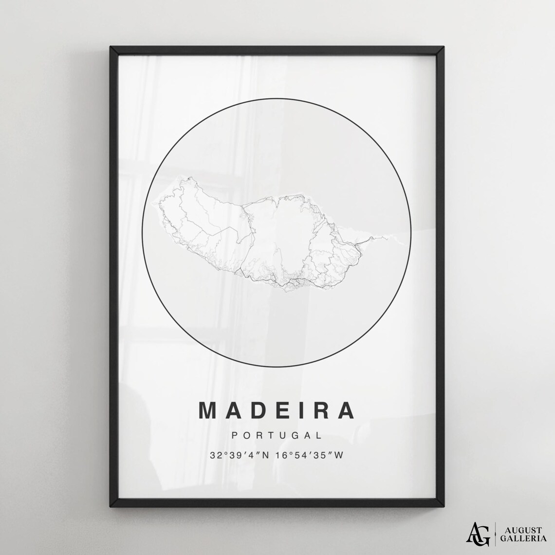Madeira Portugal Island Outline Map Minimalist Black White Art Poster
