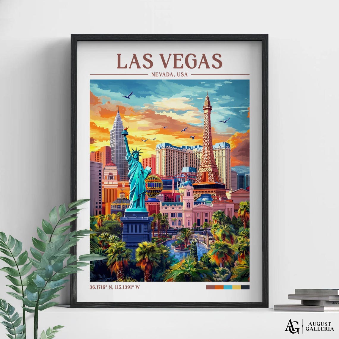 Las Vegas Nevada Retro Travel Print Wanderlust Posters Illustration Wall Art Framed Prints Canvas Poster
