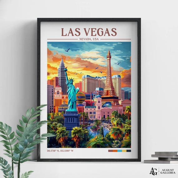 Las Vegas Nevada Retro Travel Print Wanderlust Posters Illustration Wall Art Framed Prints Canvas Poster