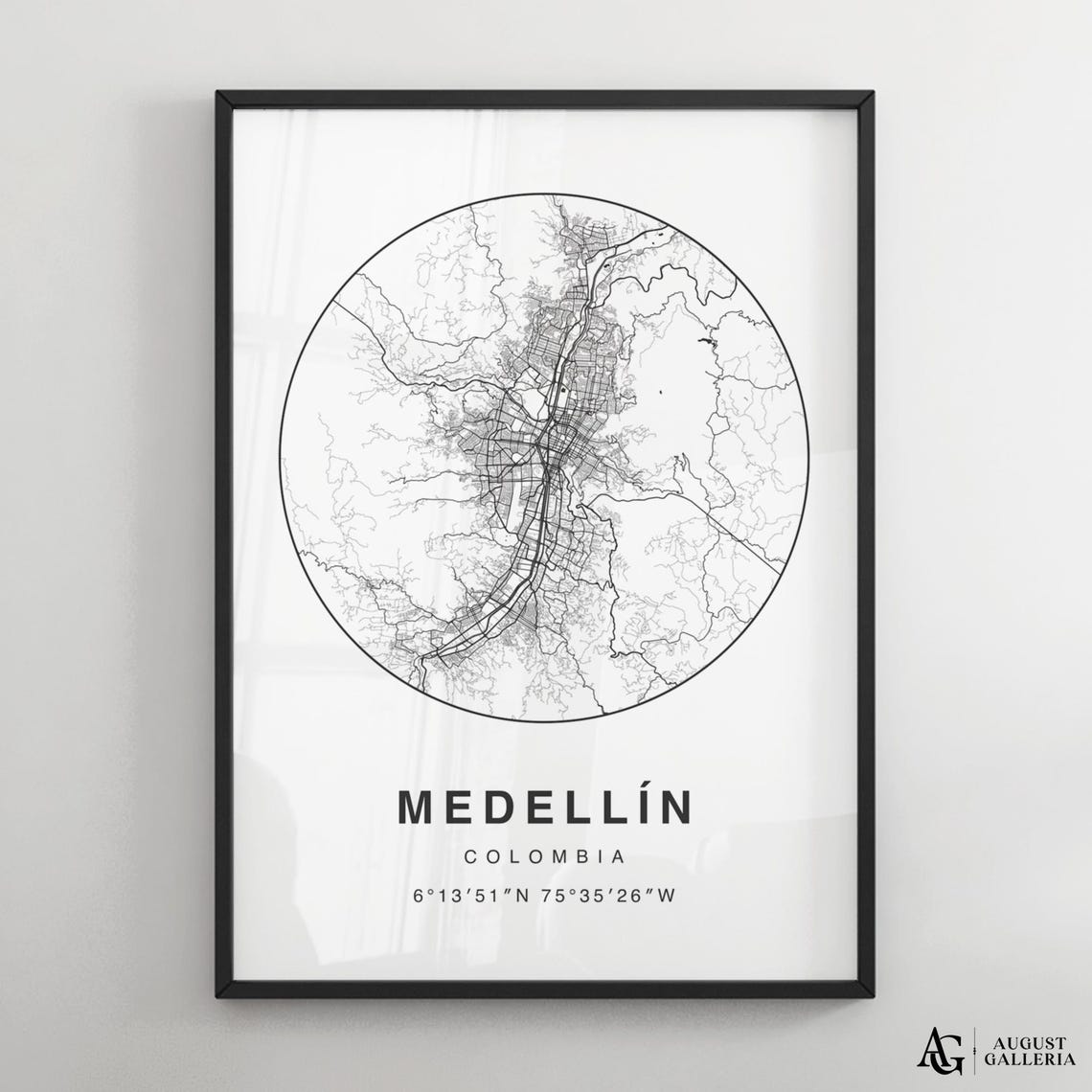 Medellin Colombia Minimalist Black And White City Map Poster
