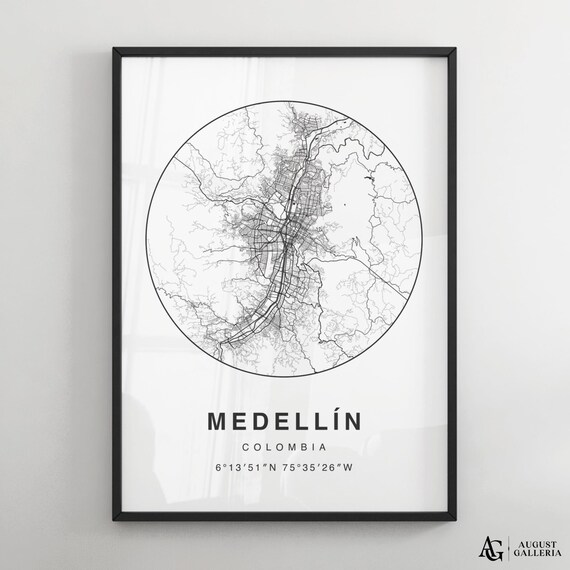 Medellin Colombia Minimalist Black And White City Map Poster