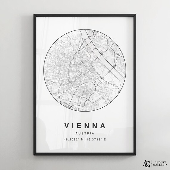 Vienna Austria Circular City Map Minimalist Black White Poster