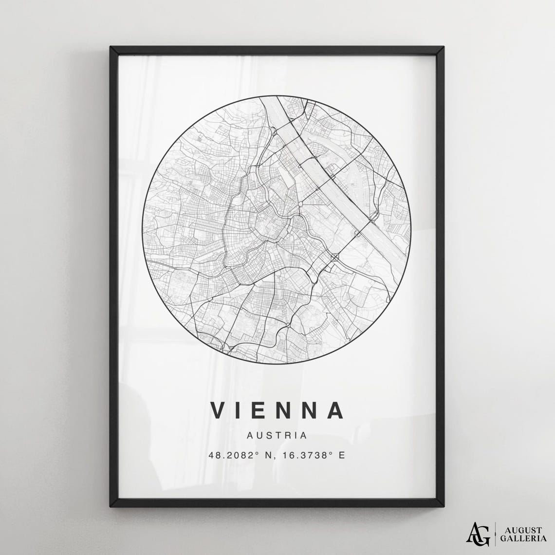 Vienna Austria Circular City Map Minimalist Black White Poster