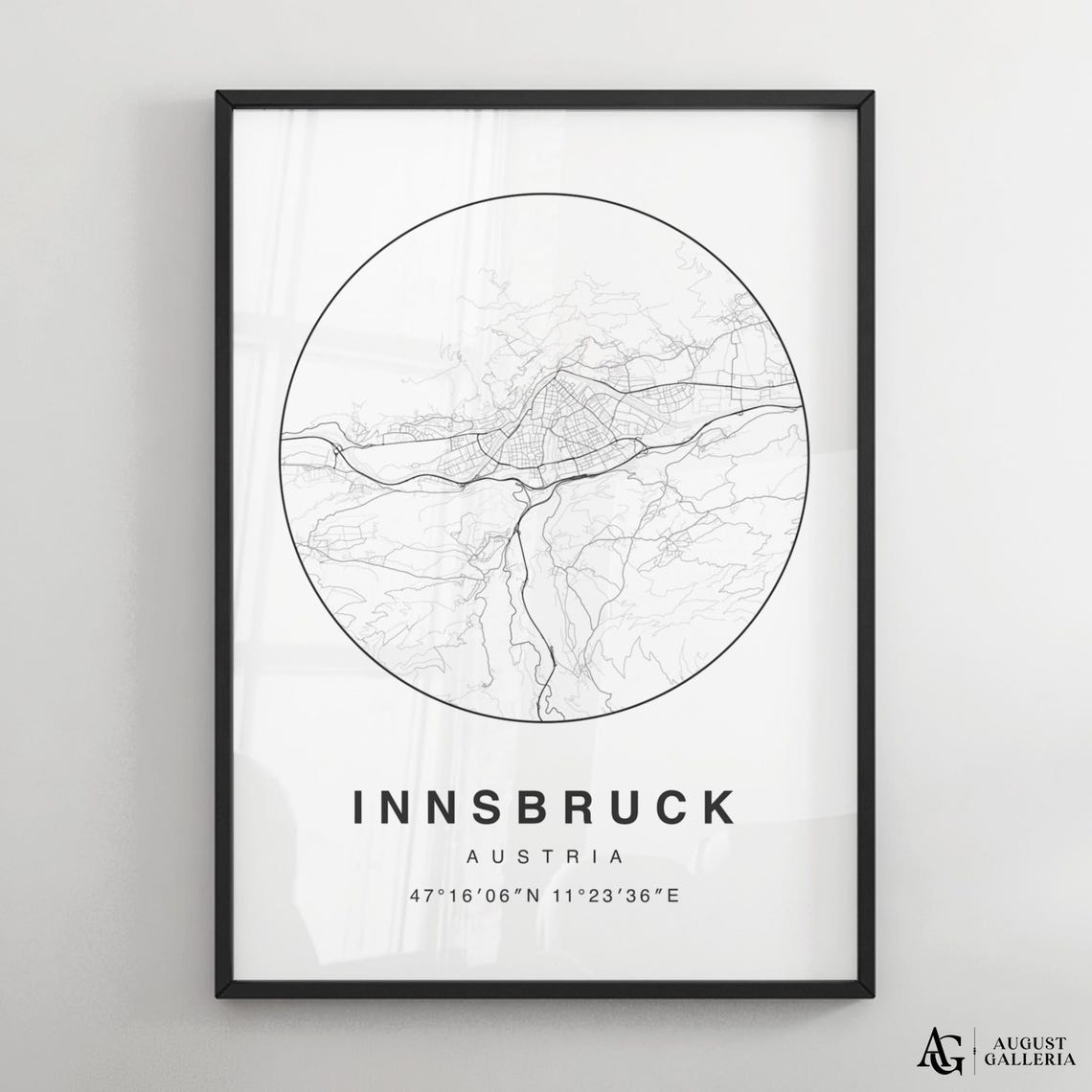Minimalist Innsbruck Austria City Map Circle Coordinates Print
