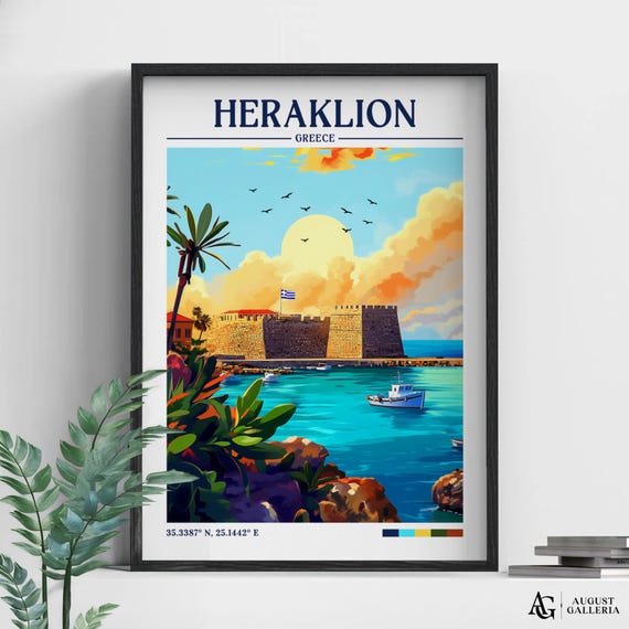Heraklion Greece Retro Travel Poster