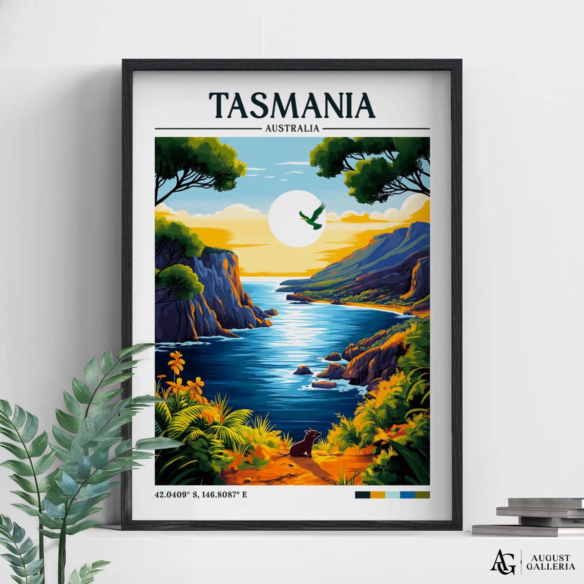 Tasmania Retro Travel Print Wall Art Framed Canvas Poster Illustration Wanderlust