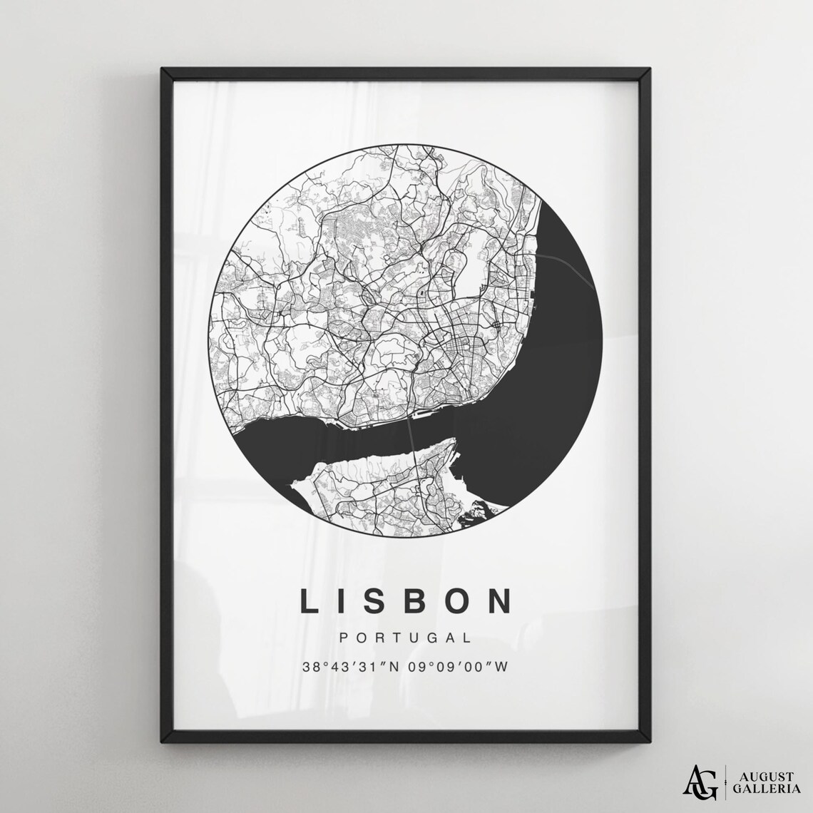 Lisbon Minimalist Map Print, Modern Travel Poster