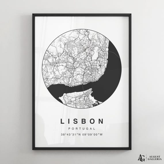Lisbon Minimalist Map Print, Modern Travel Poster