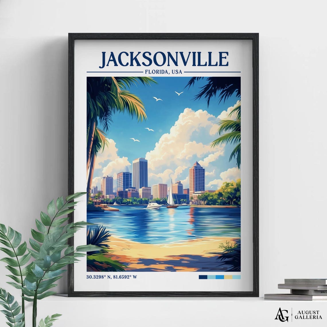 Jacksonville Florida Retro Travel Print Wanderlust Posters Illustration Wall Art Framed Prints Canvas Poster
