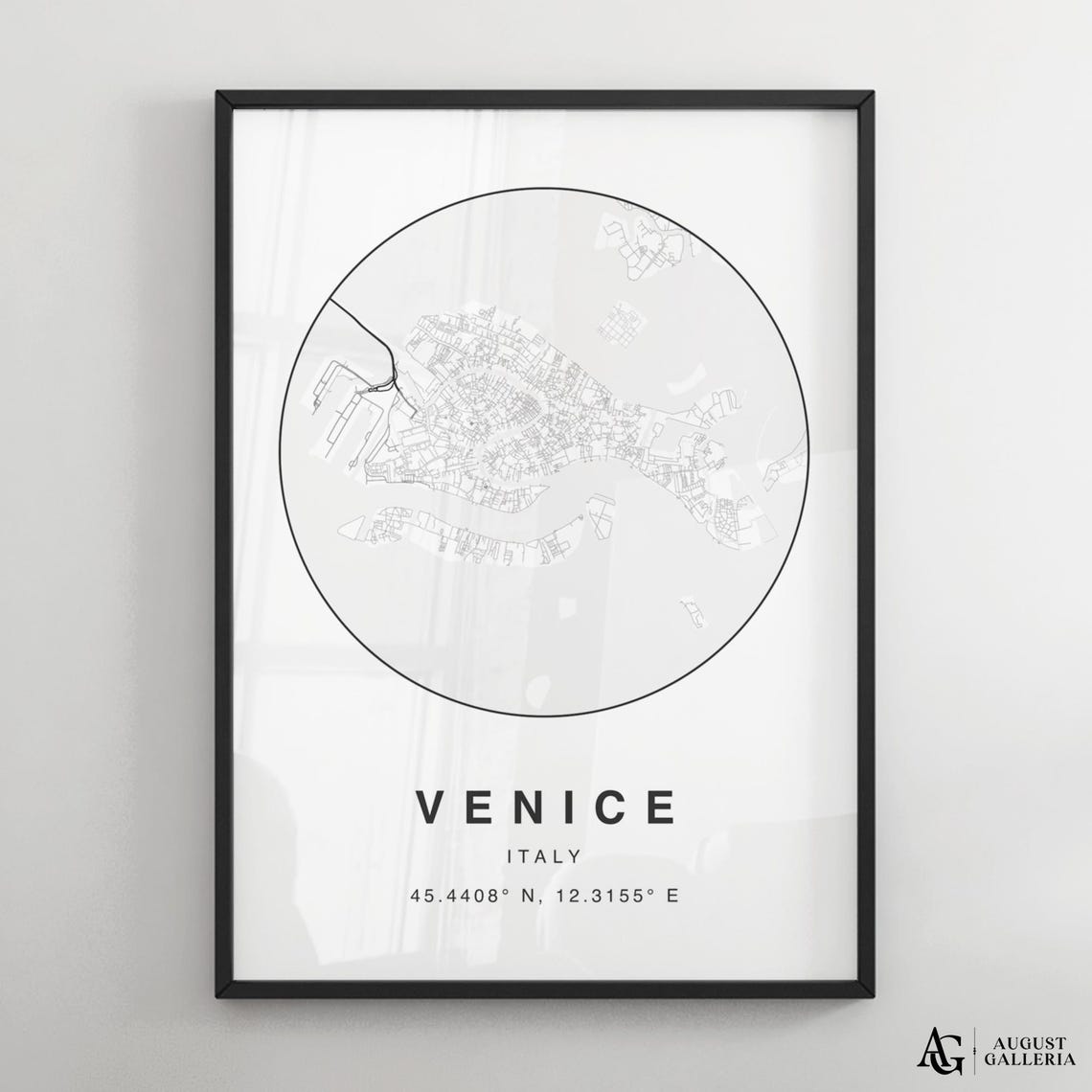 Venice Italy Circular City Map Minimalist Black White Poster