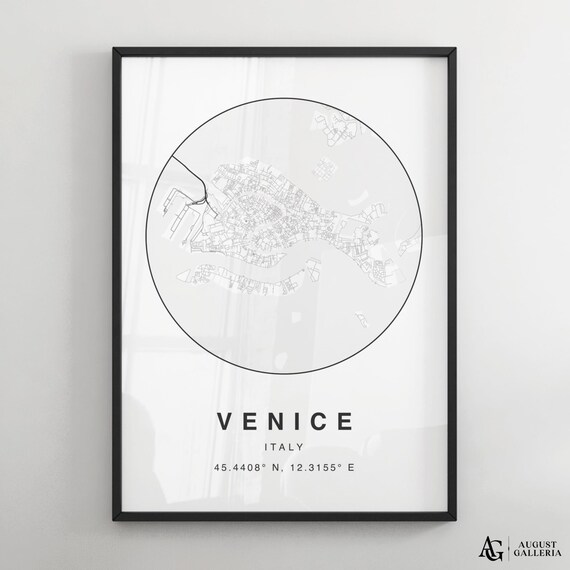 Venice Italy Circular City Map Minimalist Black White Poster