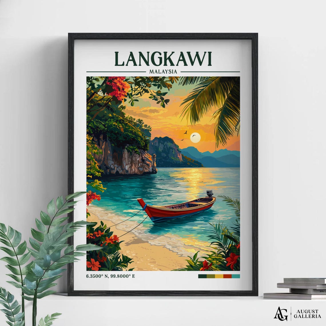 Langkawi Malaysia Tropical Beach Longtail Boat Sunset Travel Poster