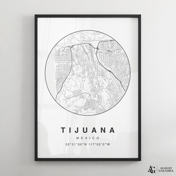 Tijuana Mexico Minimalist City Map Poster with Coordinates Art