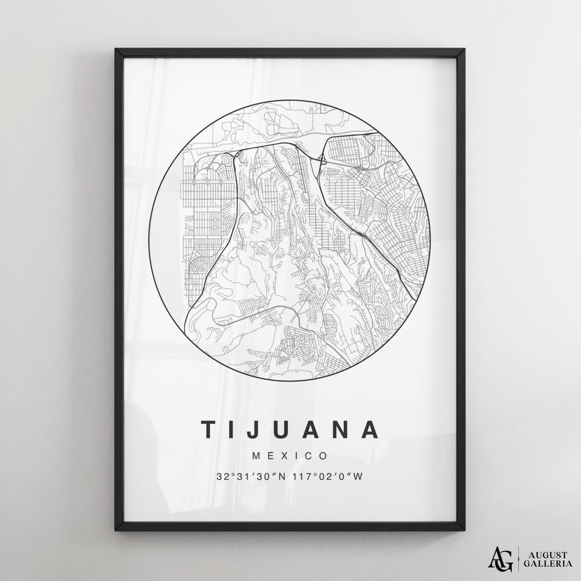 Tijuana Mexico Minimalist City Map Poster with Coordinates Art